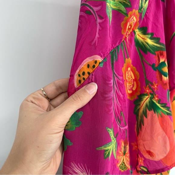 Farm Rio Flowery Ruffle One Strap Satin Asymmetrical Tropical Maxi Dress XL - Picture 3 of 9